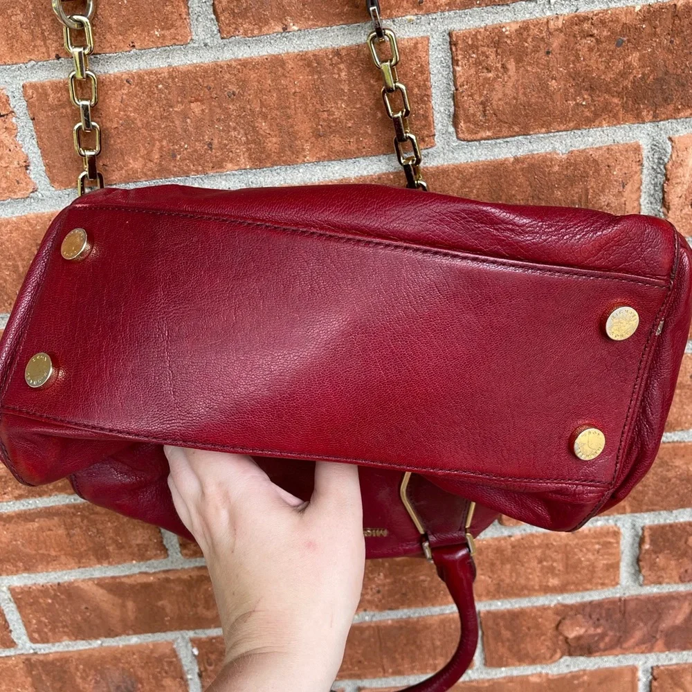 3/$12 Burgundy Michael Kors Leather Purse with Gold Hardware - Used - Picture 10 of 13
